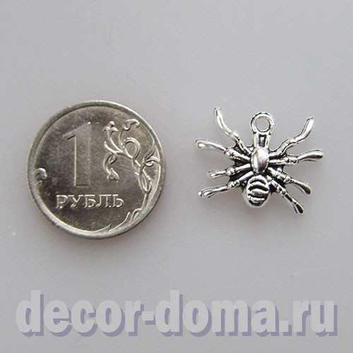 Паук, металлическая подвеска, 2 см, серебристая Паук, металлическая подвеска, 2 см, серебристая