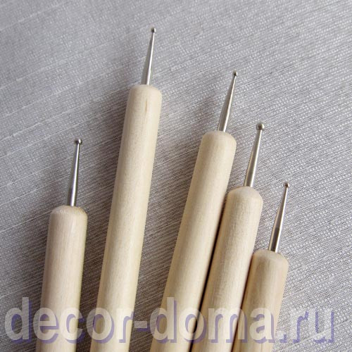 Стеки-дотсы c маленькими шариками 0,5-3 мм, 5 шт., деревянные ручки Стеки-дотсы c маленькими шариками 0,5-3 мм, 5 шт., деревянные ручки