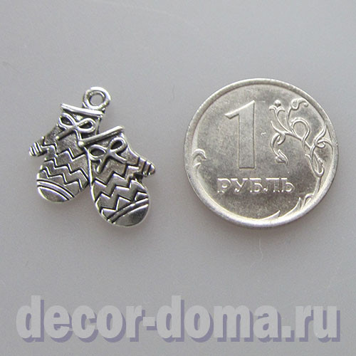 Варежки, подвеска металлическая, 2 см, цвет серебристый Варежки, подвеска металлическая, 2 см, цвет серебристый