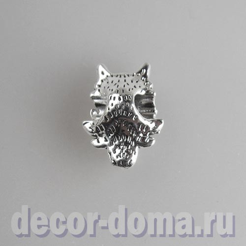 Голова волка, подвеска, шарм, бусина, 1,8 см, цвет серебро