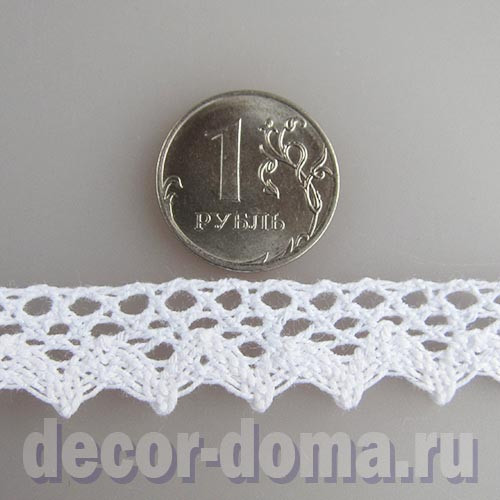 Кружево хлопковое, 16 мм, узор 078, цвет белый, 1 м