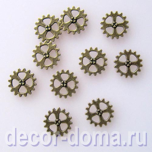 Шестерёнки, 15 мм, металлические, декор стимпанк, 10 шт.