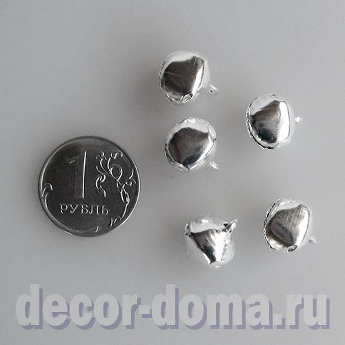 Бубенчик звенящий, 12 мм, подвеска, 5 шт., цвет серебряный