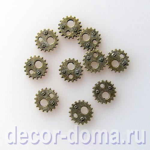 Шестерёнки, 13 мм, металлические, декор стимпанк, 10 шт. Шестерёнки, 13 мм, металлические, декор стимпанк, 10 шт.