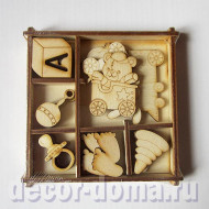 Новорожденный, набор фанерных фигурок в коробочке, 18 шт.