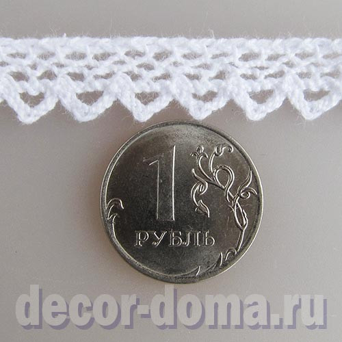 Кружево хлопковое, 10 мм, узор 5036, цвет белый, 1 м