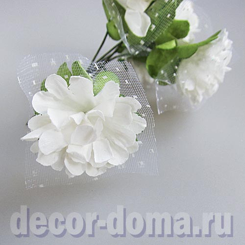Хризантемы с органзой, 3 см, цветочки для декора, 6 шт., цвет белый Хризантемы с органзой, 3 см, цветочки для декора, 6 шт., цвет белый