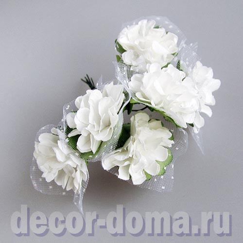 Хризантемы с органзой, 3 см, цветочки для декора, 6 шт., цвет белый Хризантемы с органзой, 3 см, цветочки для декора, 6 шт., цвет белый