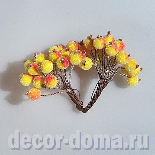 Ягодки в сахаре, на проволоке, цвет желто-красный