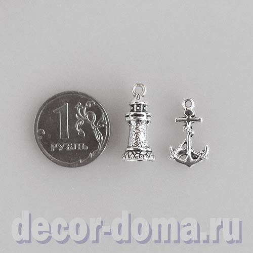 Маяк и якорь, металлические подвески, 2 см