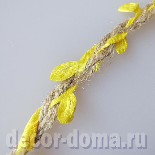 Тесьма джутовая с листиками, 5 м, цвет жёлтый Тесьма джутовая с листиками, 5 м, цвет жёлтый
