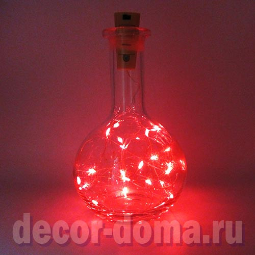 Гирлянда LED тонкая, блок-пробка, 2 м, свет красный Гирлянда LED тонкая, блок-пробка, 2 м, свет красный
