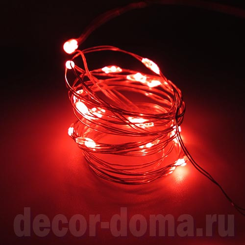 Гирлянда LED тонкая, блок-пробка, 2 м, свет красный Гирлянда LED тонкая, блок-пробка, 2 м, свет красный