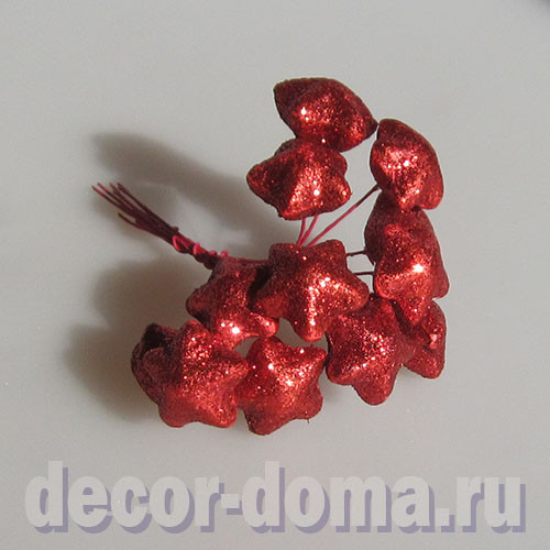Звёздочки в блёстках, 2,5 см, на проволоке, 12 шт., цвет красный Звёздочки в блёстках, 2,5 см, на проволоке, 12 шт., цвет красный