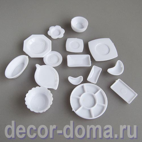 Кукольная посуда, 1,5-3,5 см, белый пластик, 11 предметов Кукольная посуда, 1,5-3,5 см, белый пластик, 11 предметов