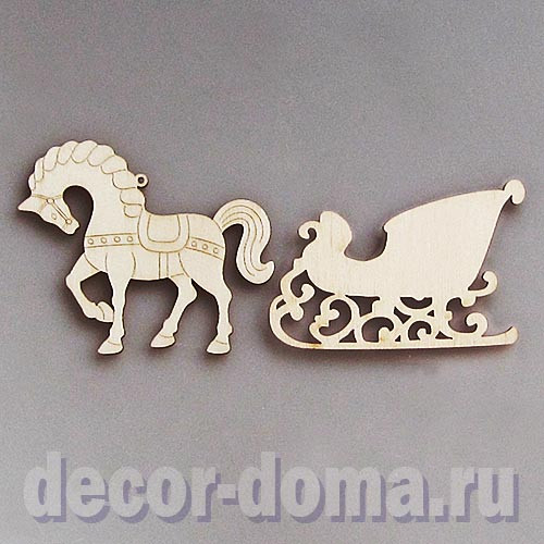 Лошадь богатырская, фигурка фанерная, 8,5 х 10 см, с санками