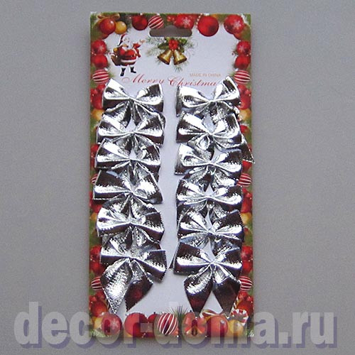 Бантики блестящие, 12 шт, 5 см, цвет серебро Бантики блестящие, 12 шт, 5 см, цвет серебро