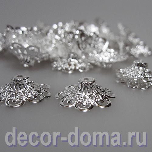 Колпачок-макушка ажурная, 20х6 мм, 50 шт., цвет серебро
