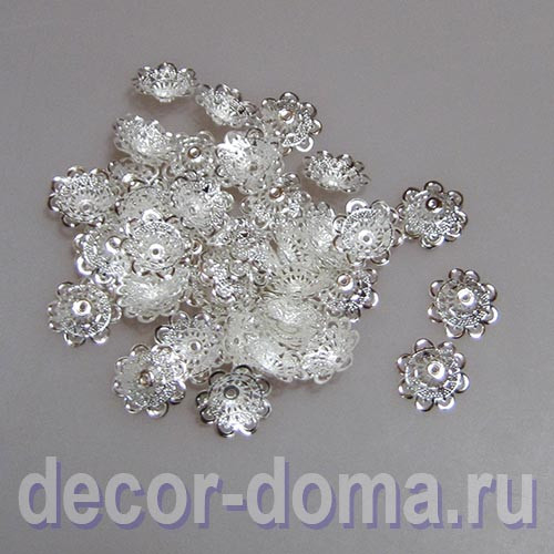 Колпачок-макушка ажурная, 20х6 мм, 50 шт., цвет серебро