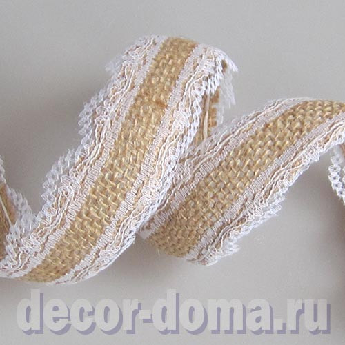 Тесьма из рогожки с кружевом, ширина 3,7 см, 1 м Тесьма из рогожки с кружевом, ширина 3,7 см, 1 м