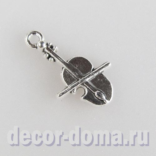 Скрипка со смычком, металлическая подвеска, 2,3 см, цвет серебро