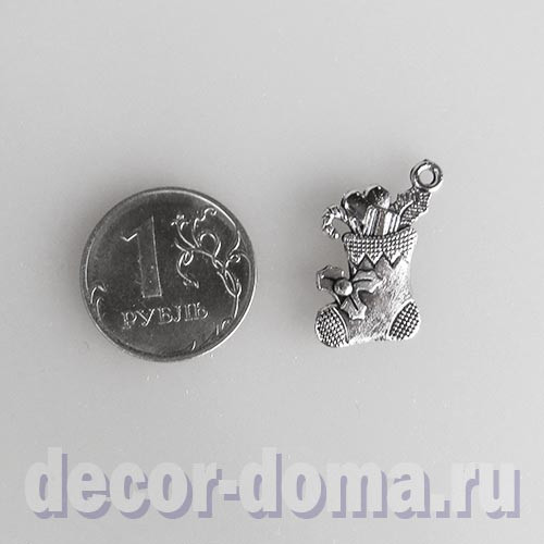 Сапожок рождественский, подвеска металлическая, 2 см, цвет серебро