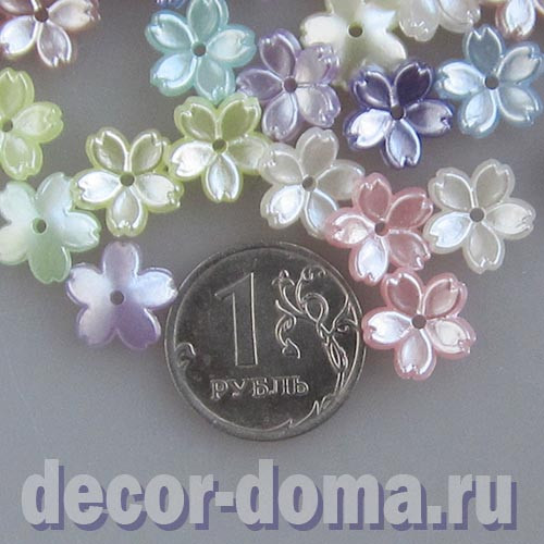 Цветочки перламутровые, 5 лепестков, 1 см, пастельные цвета, 50 шт. Цветочки перламутровые, 5 лепестков, 1 см, пастельные цвета, 50 шт.