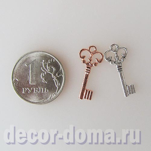 Ключики ретро миниатюрные, подвески, 2 см, цвет серебро и медь