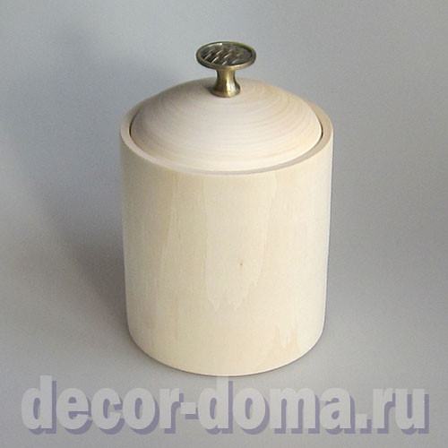 Банка деревянная, цилиндр, с гладкой выпуклой крышкой, 11х12 см, с крышкой 14 см