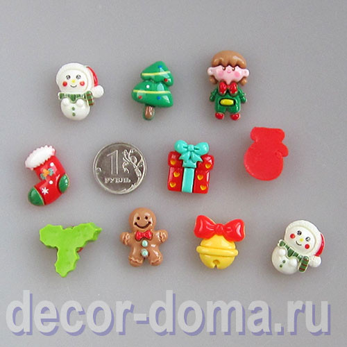 Новогоднее ассорти, набор кабошонов, 10 шт. Новогоднее ассорти, набор кабошонов, 10 шт.