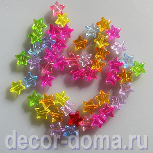 Звёздочки цветные, бусины, 1 см, 50 шт.