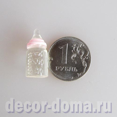 Бутылочка с соской, микро, 2 см, розовая Бутылочка с соской, микро, 2 см, розовая