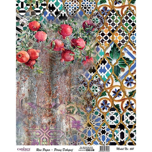 Cadence Rice Decoupage Paper, бумага для декупажа рисовая, A3, 661 гранаты и восточный узор Cadence Rice Decoupage Paper, бумага для декупажа рисовая, A3, 661 гранаты и восточный узор