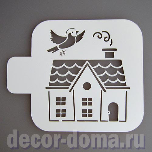 Домик и птичка, трафарет 9х9 см