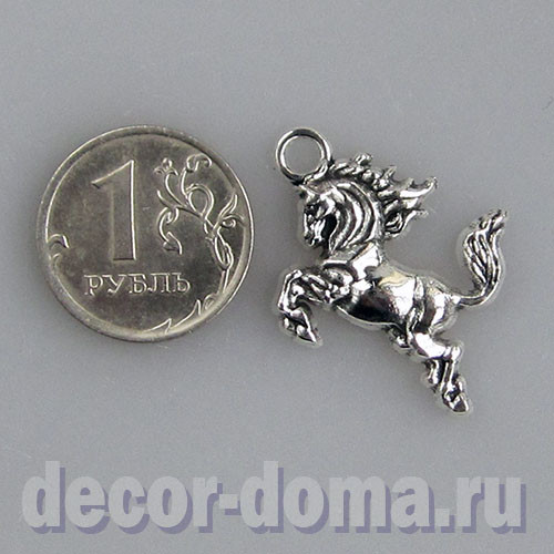 Конь-огонь, подвеска металлическая, 3 см, цвет серебро