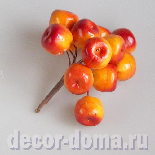 Яблоки декоративные, 3 см, на проволоке, 12 шт., красно-желтые