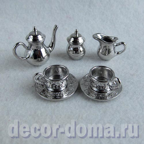 Сервиз роскошный мини, 10 предметов, металл, цвет серебро Сервиз роскошный мини, 10 предметов, металл, цвет серебро