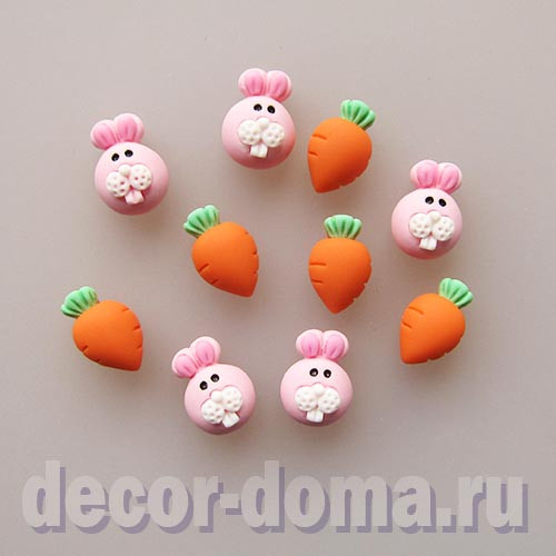 Кролики и морковка, 1,5 см, фигурки для декора Кролики и морковка, 1,5 см, фигурки для декора