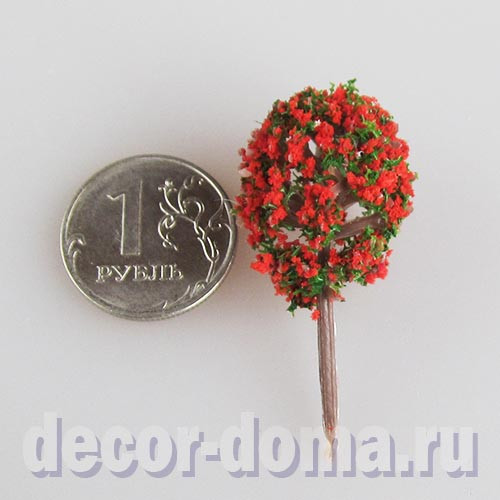 Дерево цветущее микро, 4 см, цвет красный