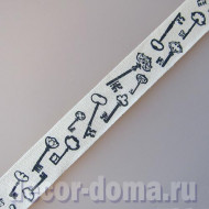 Лента с рисунком, хлопок, Старинные ключи, 1,5 см, 1 м Лента с рисунком, хлопок, Старинные ключи, 1,5 см, 1 м