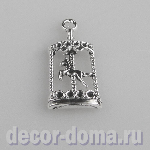 Карусель с лошадкой, подвеска, миниатюра, 3,2 см, цвет серебро