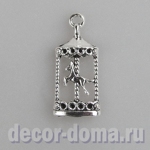 Карусель с лошадкой, подвеска, миниатюра, 3,2 см, цвет серебро