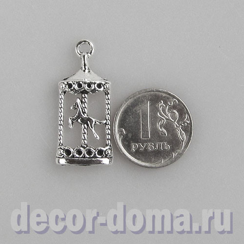 Карусель с лошадкой, подвеска, миниатюра, 3,2 см, цвет серебро