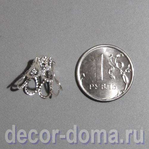 Колпачки, шапочки для бусин и шаров, 12 х 15 мм, розетка, 10 шт., цвет серебряный Колпачки, шапочки для бусин и шаров, 12 х 15 мм, розетка, 10 шт., цвет серебряный