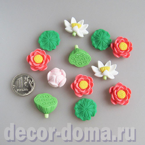 Водные растения и цветы, 2-2,5 см, 12 штук, микс Водные растения и цветы, 2-2,5 см, 12 штук, микс
