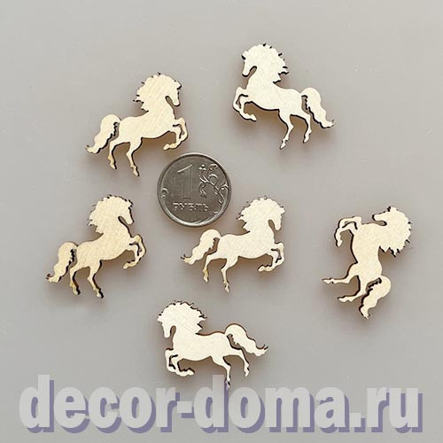 Конь-огонь, мини, 3 см, фигурки из тонкой фанеры, 6 шт.