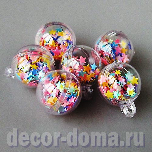 Шарики мини, прозрачные, пластиковые, 2 см, со звёздочками, 6 шт.