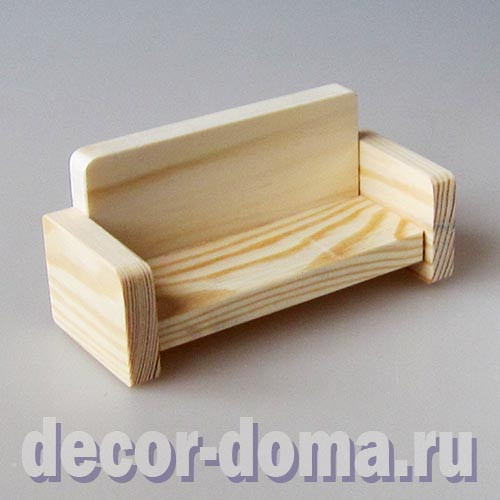 Диван, мебель мини, заготовка для декора, дерево, 13 см