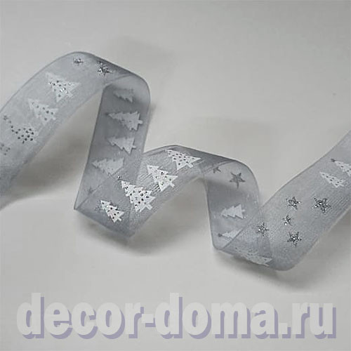 Ёлочки с серебром, лента декоративная, 2,5 см, за 1 м Ёлочки с серебром, лента декоративная, 2,5 см, за 1 м