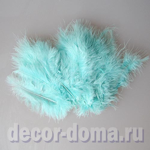 Перья натуральные для декора, 7-10 см, 30 шт., цвет бирюзовый светлый